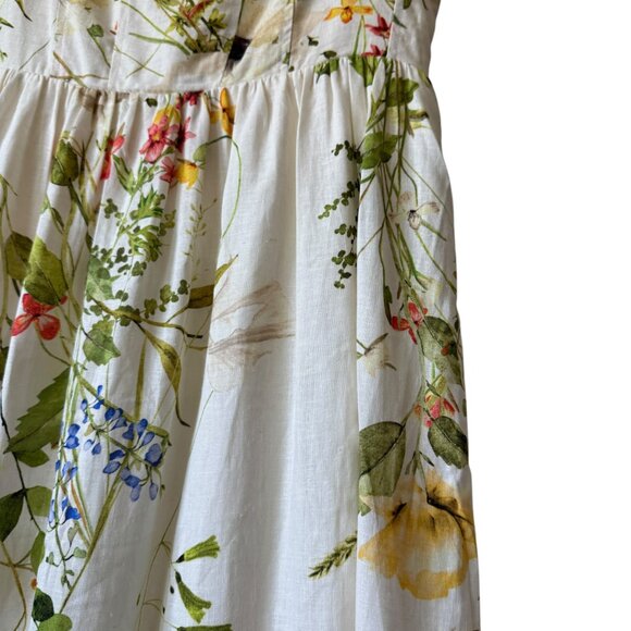 H&M Smocked Linen Blend Sundress Floral Lined Adjustable Straps Midi Summer - Picture 15 of 16